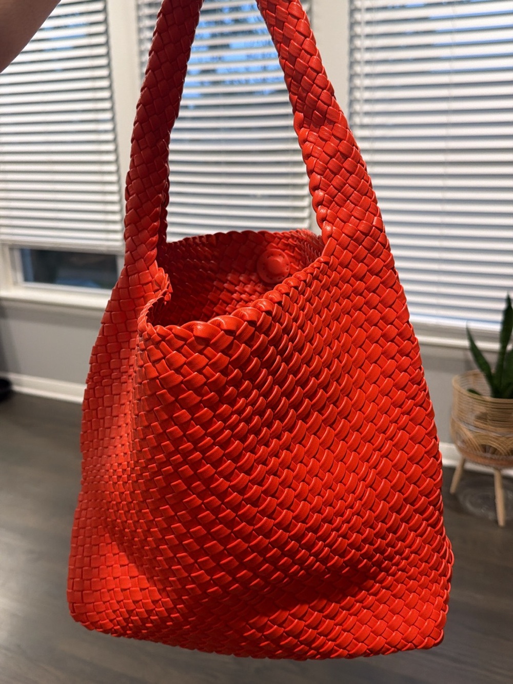Woven Hobo Shoulder Bag in Bright Red